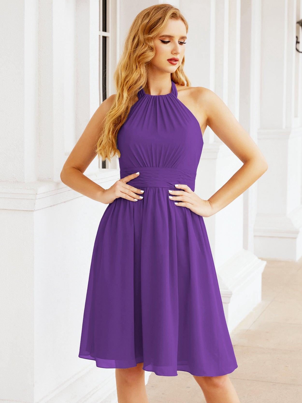 Numbersea Neckholder-Brautjungfernkleid aus Chiffon, kurz, ärmellos, formelles Partykleid, offener Rücken, 28023