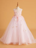 Vestido rosa con cola larga y tul de encaje (2003227825) 