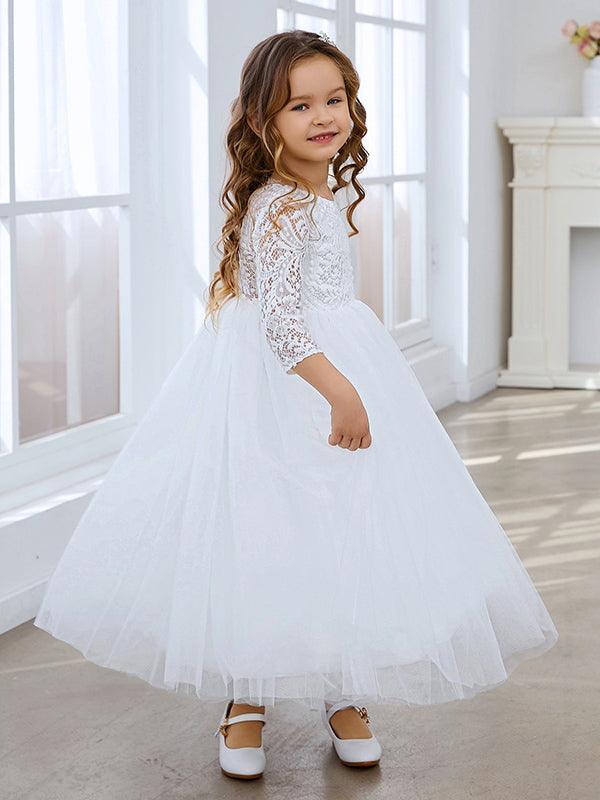Vestido de fiesta de tul con tutú y espalda de encaje de peonía para niñas 