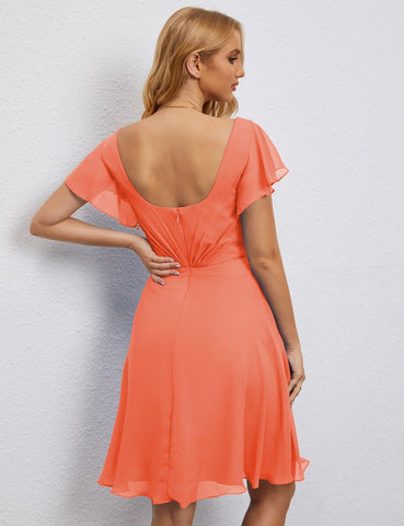 Numbersea Chiffon Bridesmaid Dress V Neck Short Cocktail Gowns For Juniors Homecoming Dresses 28077