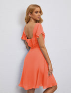 Numbersea Chiffon Bridesmaid Dress V Neck Short Cocktail Gowns For Juniors Homecoming Dresses 28077