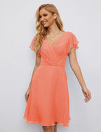 Numbersea Chiffon Bridesmaid Dress V Neck Short Cocktail Gowns For Juniors Homecoming Dresses 28077