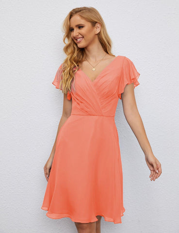 Numbersea Chiffon Bridesmaid Dress V Neck Short Cocktail Gowns For Juniors Homecoming Dresses 28077