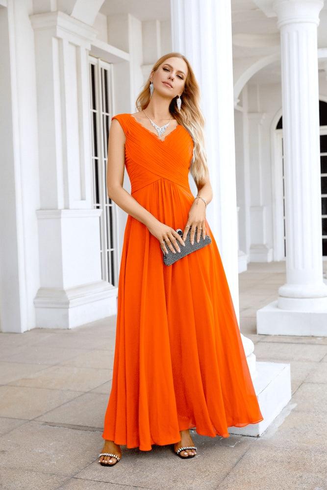 Ladies Chiffon V Neck Sleeveless Floor Length Bridesmaid Evening Dress Wedding Party Evening Dress 28126-numbersea