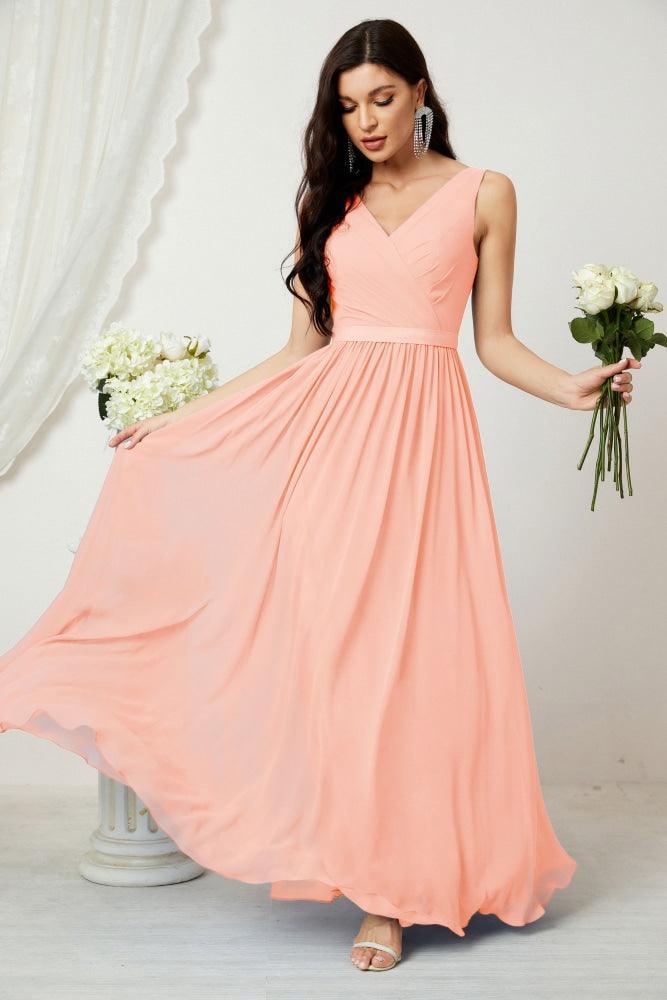 Women's Chiffon Long Bridesmaid Dresses A line Sleeveless Formal Prom Gown for Evening Party Homecoming Dresses 2808-numbersea