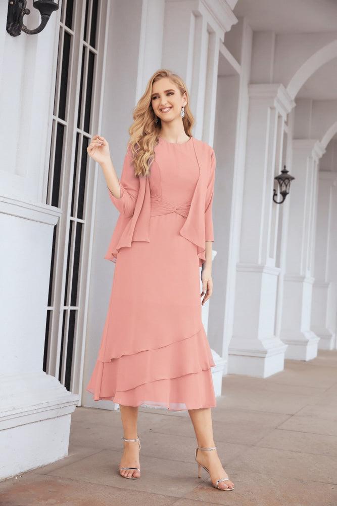 Two-Piece A-Line Mother Of The Bride Dress Formal Party Gown 28072 Peach Pink