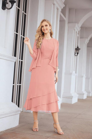 Two-Piece A-Line Mother Of The Bride Dress Formal Party Gown 28072 Peach Pink