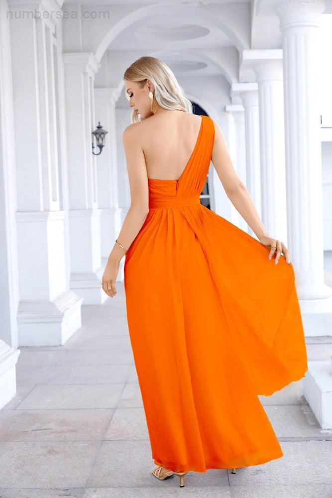 Ladies Chiffon One Shoulder Bridesmaid Evening Dress Wedding Party Evening Dress 28133-numbersea