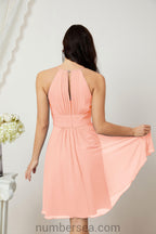 Halter Bridesmaid Dresses Knee Length A Line Formal Evening Party Cocktail Dress 28011