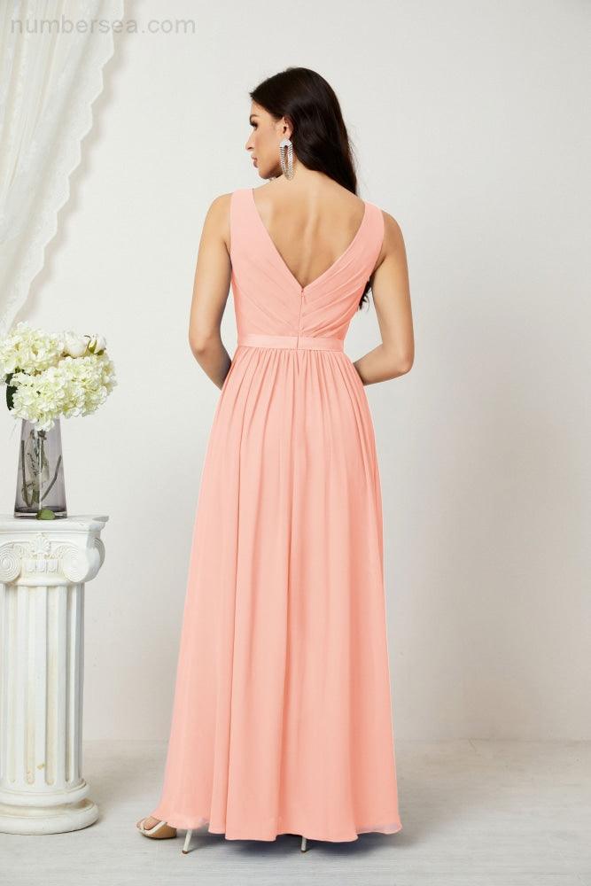 Women's Chiffon Long Bridesmaid Dresses A line Sleeveless Formal Prom Gown for Evening Party Homecoming Dresses 2808-numbersea