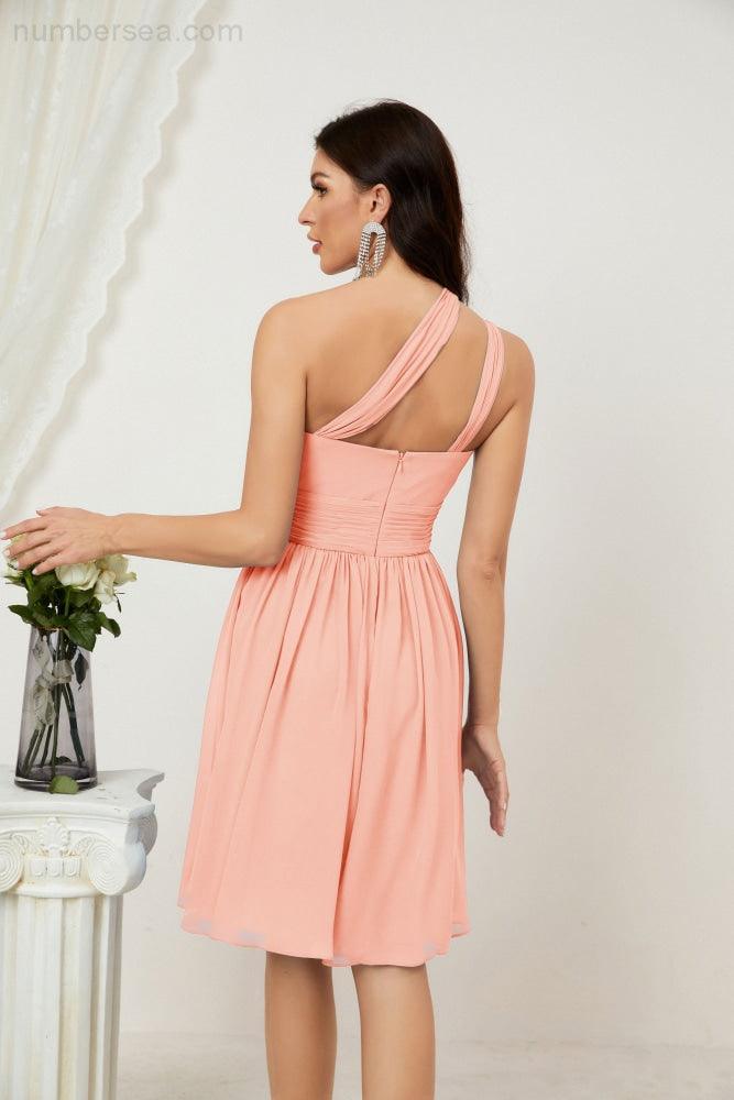 Numbersea Women Chiffon Short One Shoulder Bridesmaid Dress Formal Dresses For Party Homecoming 2804