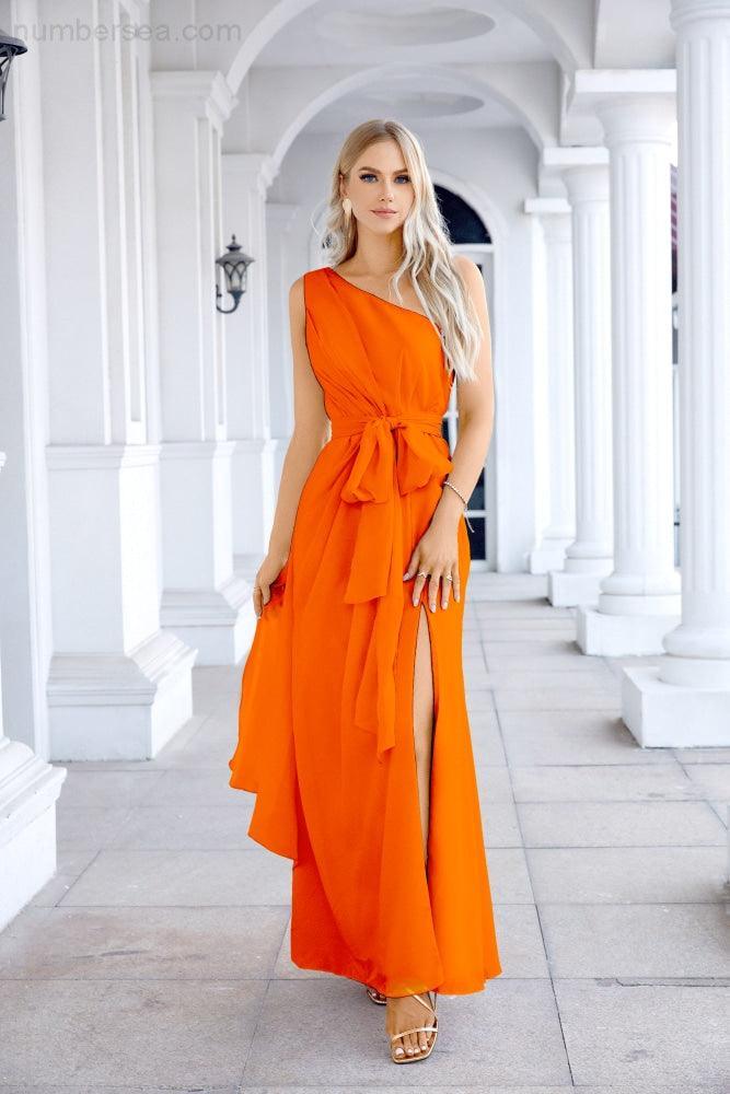 Ladies Chiffon One Shoulder Bridesmaid Evening Dress Wedding Party Evening Dress 28133-numbersea