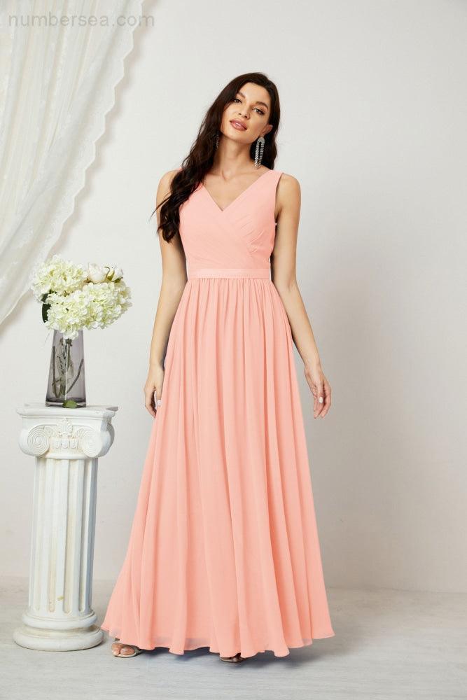 Women's Chiffon Long Bridesmaid Dresses A line Sleeveless Formal Prom Gown for Evening Party Homecoming Dresses 2808-numbersea