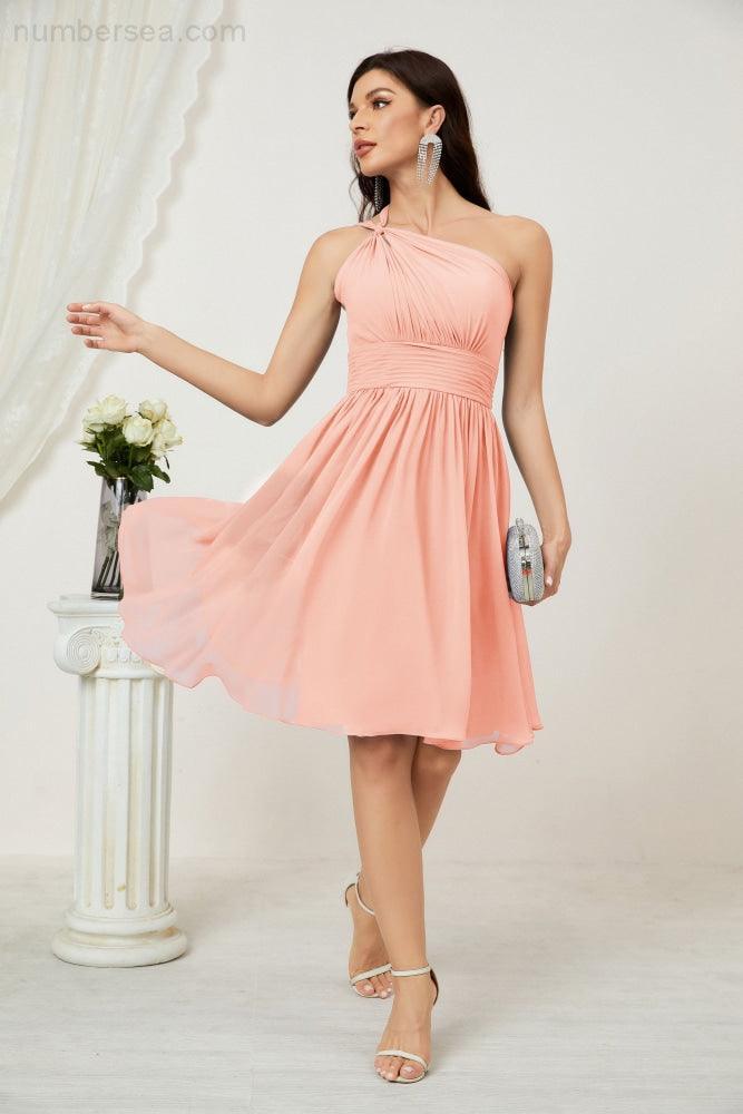 Numbersea Women Chiffon Short One Shoulder Bridesmaid Dress Formal Dresses For Party Homecoming 2804