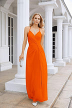 Ladies Chiffon Spaghetti Strap V Neck Front Slit Floor Length Bridesmaid Evening Dress Prom Party Wedding Evening Dress 28116-numbersea