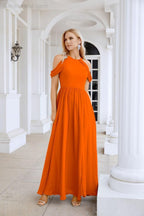 Ladies Chiffon Off Shoulder Swing Sleeve Front Slit Bridesmaid Evening Dress Wedding Party Evening Dress 28117-numbersea