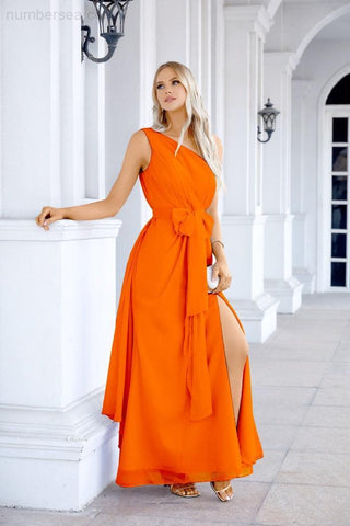 Ladies Chiffon One Shoulder Bridesmaid Evening Dress Wedding Party Evening Dress 28133-numbersea