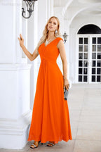 Ladies Chiffon V Neck Sleeveless Floor Length Bridesmaid Evening Dress Wedding Party Evening Dress 28126-numbersea