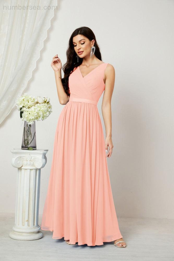 Women's Chiffon Long Bridesmaid Dresses A line Sleeveless Formal Prom Gown for Evening Party Homecoming Dresses 2808-numbersea