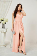 Numbersea Neck Bridesmaid Dresses Chiffon Long Spaghetti A-line Formal Prom Gown for Wedding Party Evening 2801-numbersea