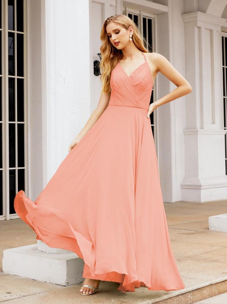 Numbersea Halter Chiffon Bridesmaid Dresses Wedding Appare Sleeveless Formal Prom Dress with Ruffled Back 28035-numbersea