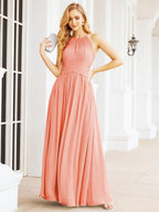 Numbersea Sleeveless Bridesmaid Dresses Long Prom Gown Zipper with Keyhole Back 28056-numbersea