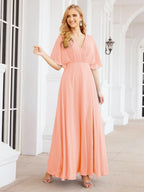 Numbersea V-Neck Bridesmaid Dress Chiffon Long Open Back Formal Dresses for Women Party Evening 28067-numbersea