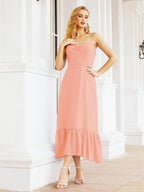 Numbersea Women Strap Chiffon Bridesmaid Dress Ankle Length Sleeveless Blackless Ruffle A Line