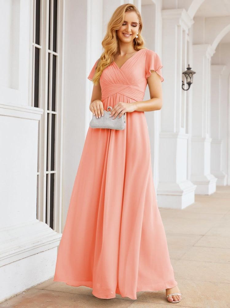 Numbersea Formal Prom Gowns for Mother of The Bride Cap Sleeves Bridesmaid Dress 28047-numbersea