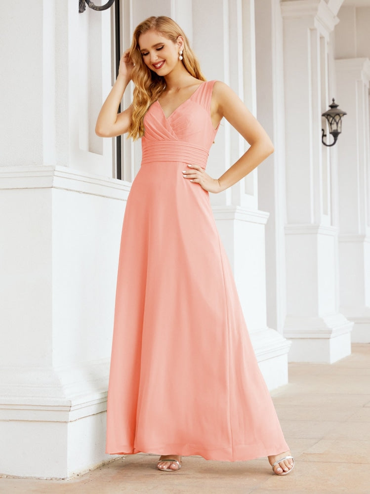 Formal Prom Gown Elegant V-Neck Sleeveless Bridesmaid Dresses for Wedding Party 28037-numbersea