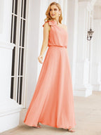 Numbersea Chiffon Ruffled One Shoulder Sleeveless Long Bride Dresses A-line Formal Evening Gown Side Split 28057-numbersea