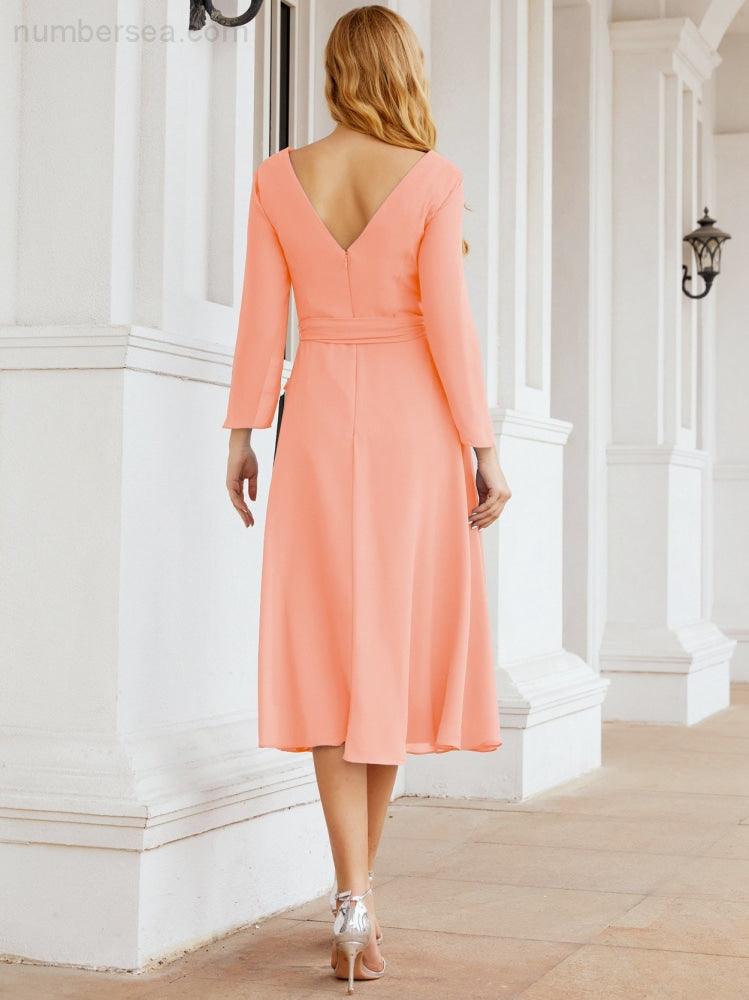 Bridesmaid Dress V-Back Waist Belt Mother of the Bride Wedding Guest 28031-numbersea