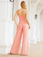 Numbersea Crisscross Neck Jumpsuit Formal Evening Dress Long Bridesmaid Dresses Bell-bottomed Pants 28033-numbersea