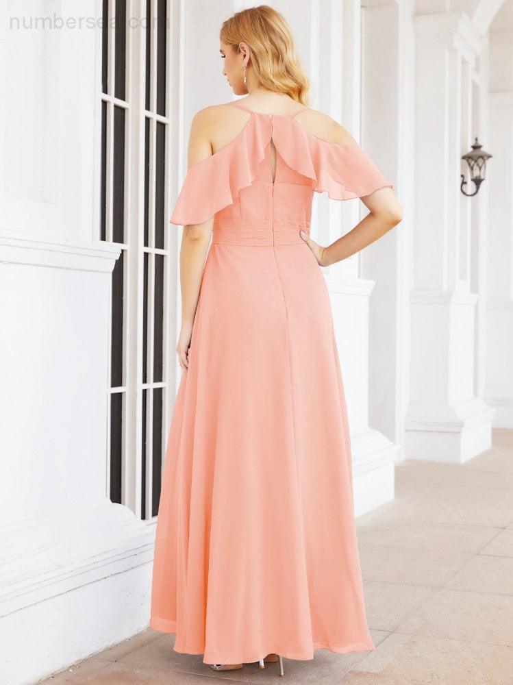 Numbersea Cold Shoulder Long Bridesmaid Dresses Side Slit Formal Prom Gowns Party Wedding 28070-numbersea