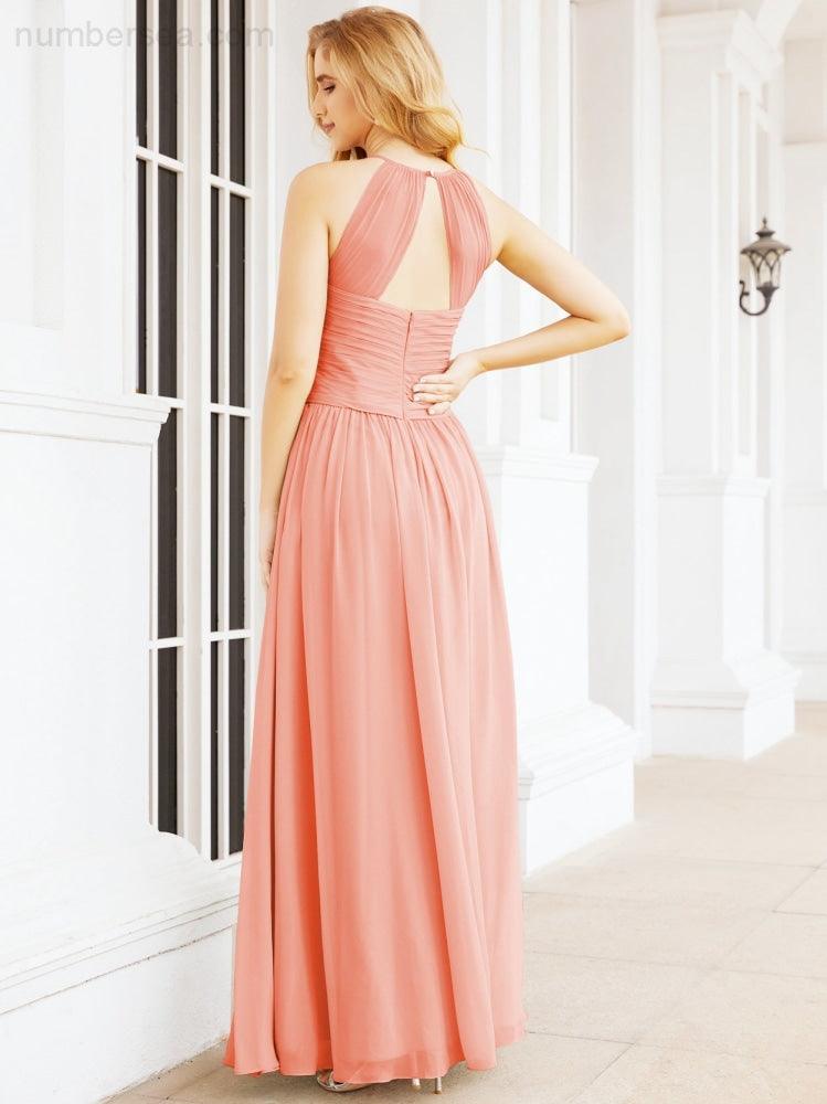 Numbersea Sleeveless Bridesmaid Dresses Long Prom Gown Zipper with Keyhole Back 28056-numbersea
