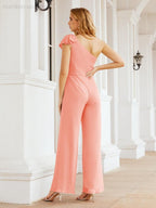 Numbersea Womens One Shoulder Chiffon Long Jumpsuit Formal Evening Dress Bridesmaid Dresses Pants