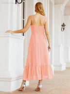Numbersea Women Strap Chiffon Bridesmaid Dress Ankle Length Sleeveless Blackless Ruffle A Line