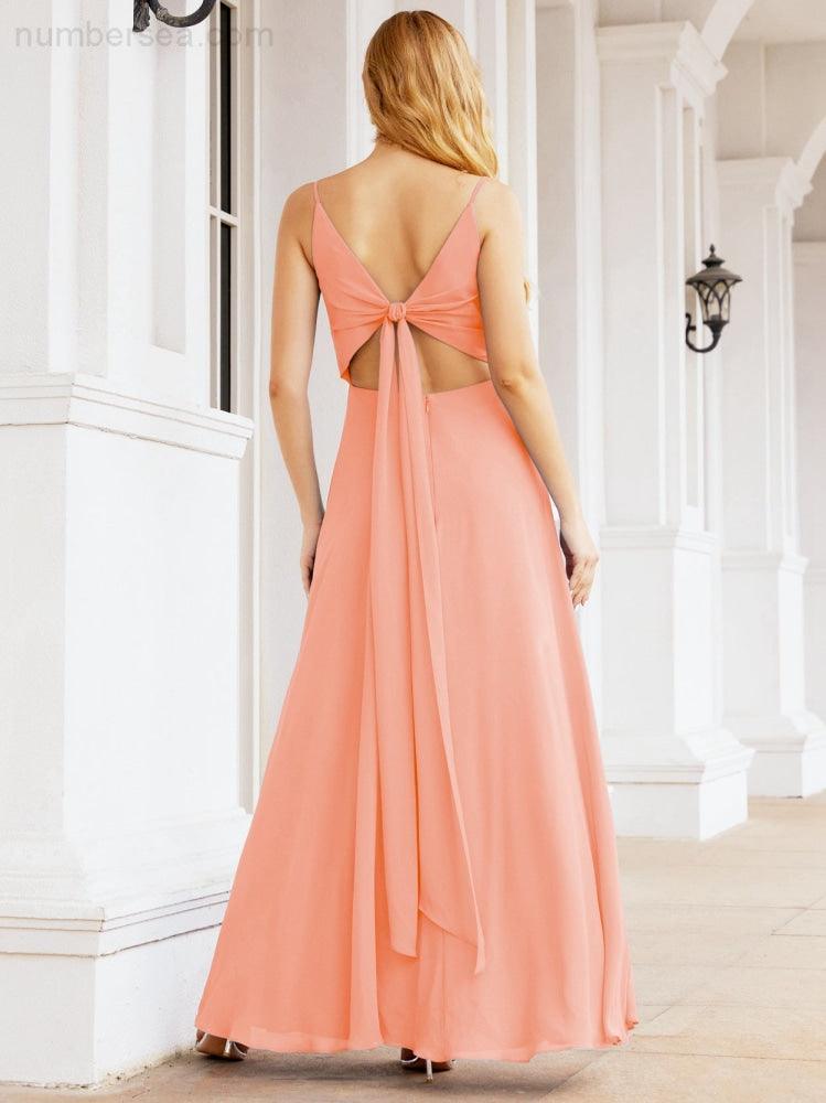 Numbersea Spaghetti Strap Bridesmaid Dresses V Neck Butterfly Back Fromal Evening Party Prom Gown 28036-numbersea