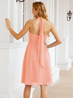 Numbersea Neckholder-Brautjungfernkleid aus Chiffon, kurz, ärmellos, formelles Partykleid, offener Rücken, 28023