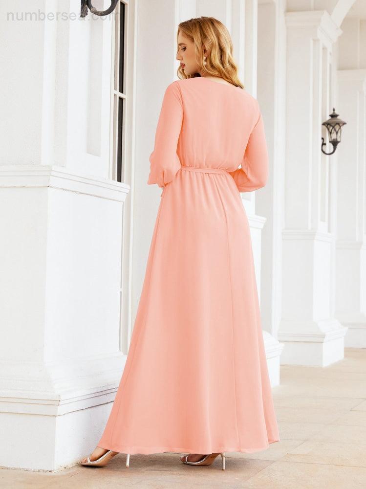 Numbersea Women's Chiffon Bridesmaid Dress A line Long Sleeves Formal Evening Prom Gown for Wedding Guest 28032-numbersea