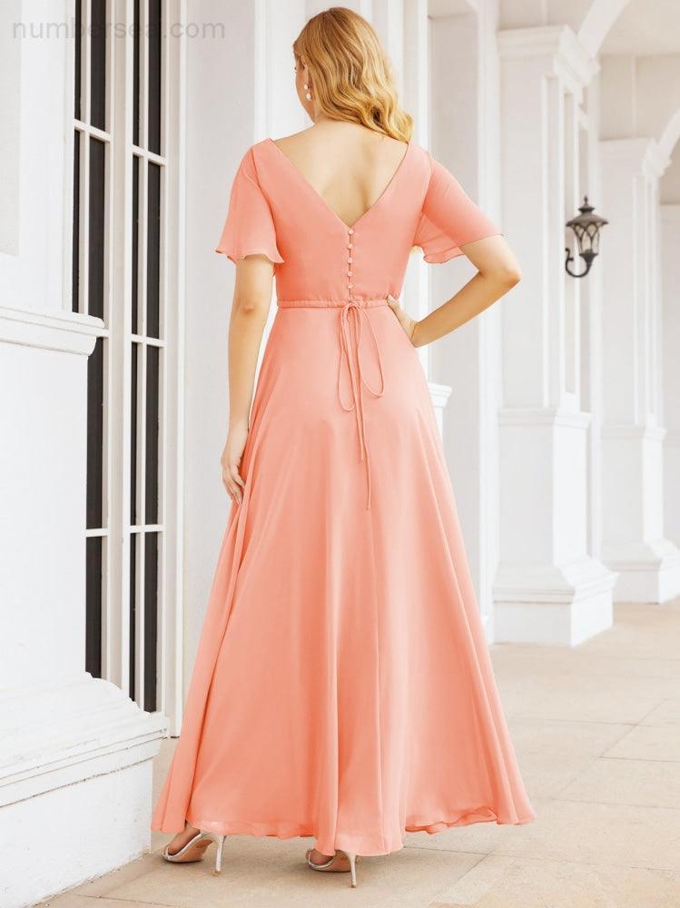 Numbersea Formal Prom Gowns for Mother of The Bride Short Sleeves Bridesmaid Dress 28049-numbersea