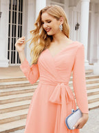 Bridesmaid Dress V-Back Waist Belt Mother of the Bride Wedding Guest 28031-numbersea
