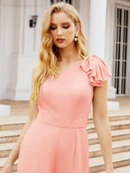 Numbersea Womens One Shoulder Chiffon Long Jumpsuit Formal Evening Dress Bridesmaid Dresses Pants