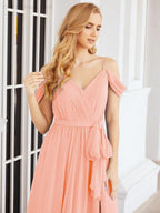 Numbersea Off The Shoulder Chiffon Bridesmaid Dress Long Formal Graduation Gown with Cowl Back 28069-numbersea