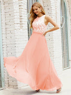 Lace Bridesmaid Dress Floor Length Evening Gowns with Pockets 28017-numbersea