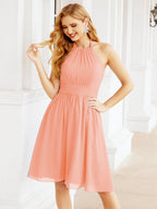 Numbersea Neckholder-Brautjungfernkleid aus Chiffon, kurz, ärmellos, formelles Partykleid, offener Rücken, 28023