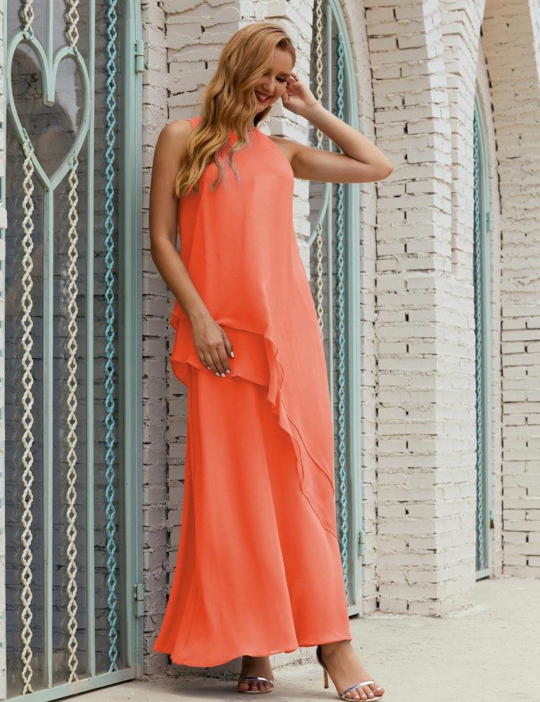 Chiffon Long Plus Size Mother Of Bride Dresses Formal Bridesmaid Prom Gown 28019 Peach Pink