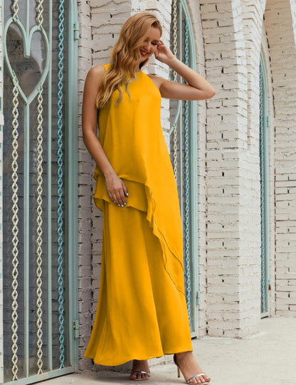 Chiffon Long Plus Size Mother Of Bride Dresses Formal Bridesmaid Prom Gown 28019 Mustard Yellow