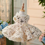Knielanges Champagner Baby Mädchen Kleid 