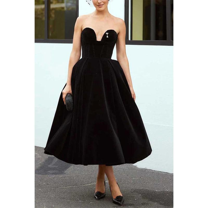 Elegante vestido de noche estilo imperio, sin mangas, con corte A y corte imperio. 